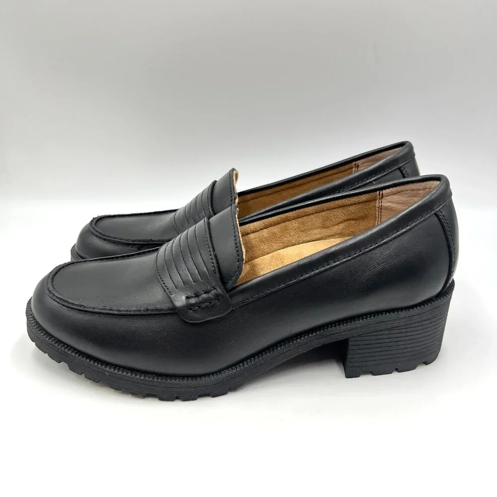 Eastland‎ Womens Size 10 Newbury Black Leather Chunky Lugs Sole Loafers Shoes